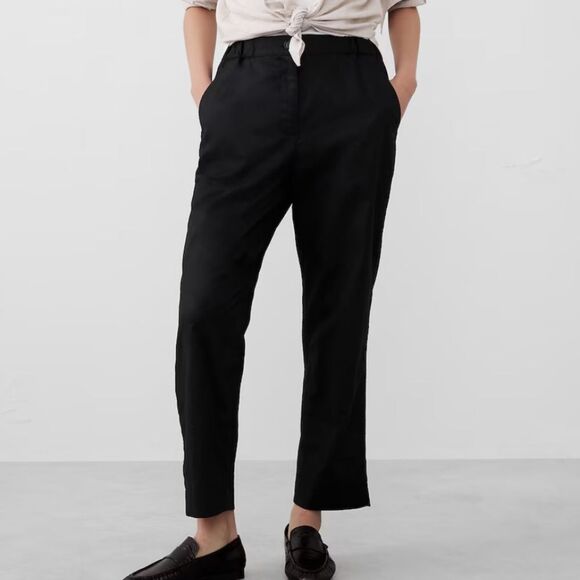 BANANA REPUBLIC Tapered Linen-Blend Pull-On Pant, Black, Size Small - Picture 1 of 9